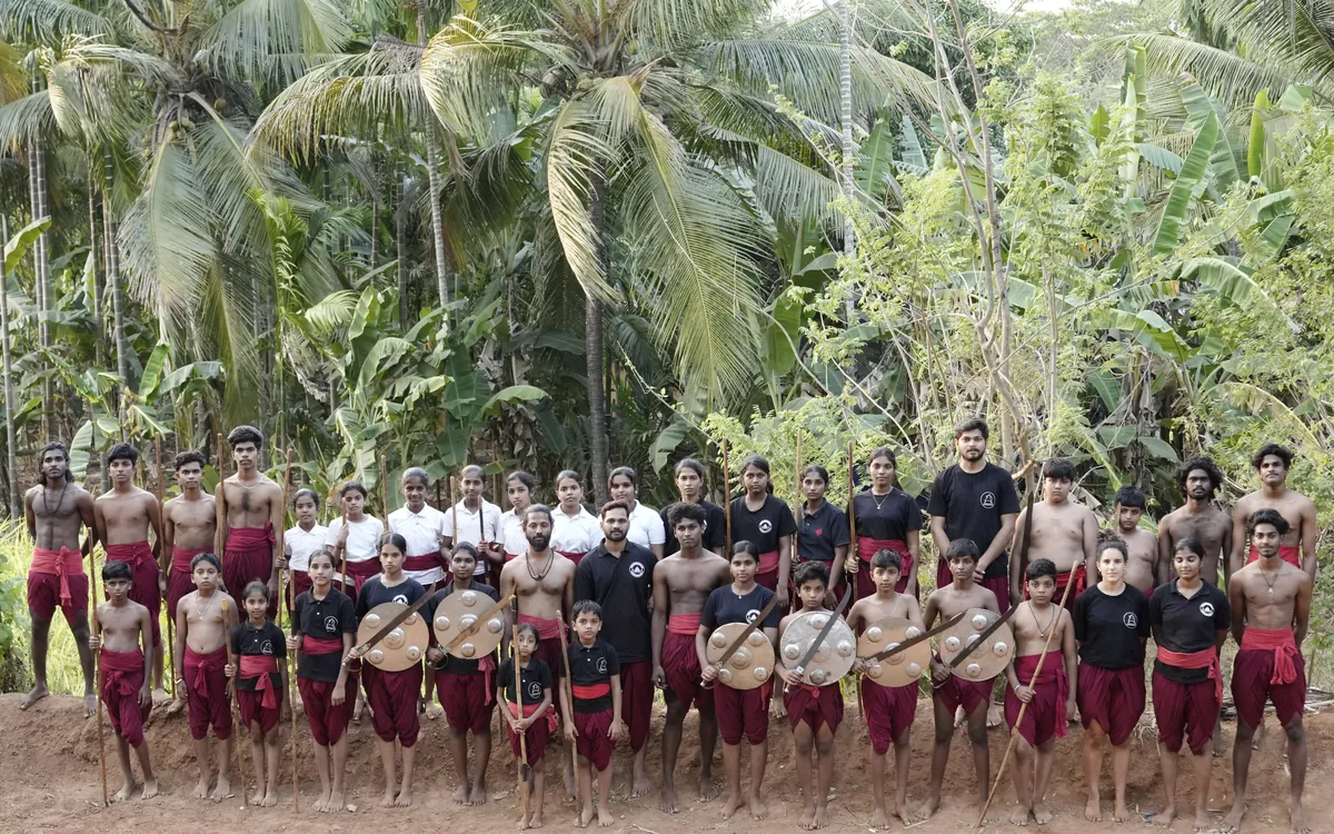 A large group of students gathered at Athma Kalari